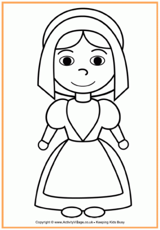 Pilgrim Girl Colouring Page