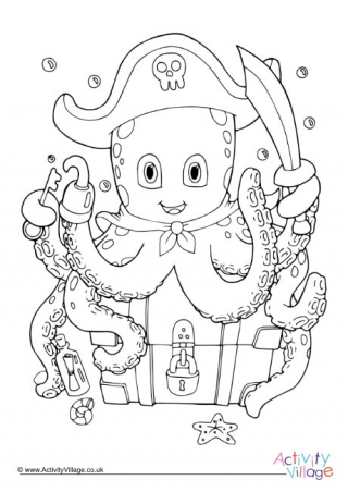 Pirate Octopus Colouring Page