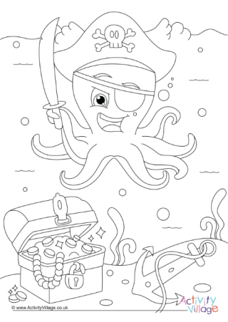Pirate Octopus Colouring Page