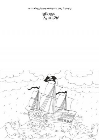 Pirate Ship Colouring Card 2