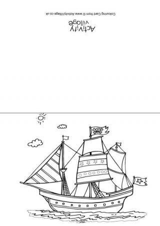 Pirate Ship Colouring Card