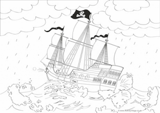 Pirate Ship Colouring Page 3