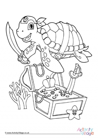 Pirate Turtle Colouring Page