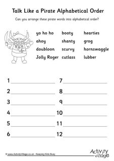 Pirate Vocabulary Worksheets