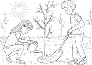 Planting A Tree Colouring Page