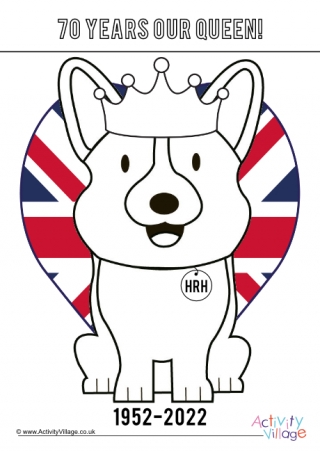 Platinum Jubilee corgi colouring page