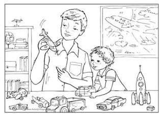 Playing with Dad Colouring Page