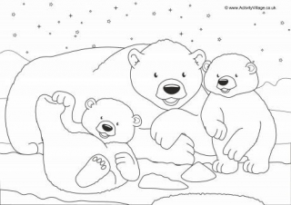Polar Bears Scene Colouring Page