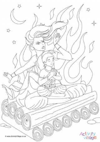 Prahlad and Holika Colouring Page