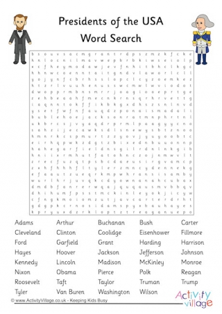 Presidents of the USA Word Search