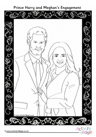 Prince Harry and Meghan Engagement Colouring Page 2