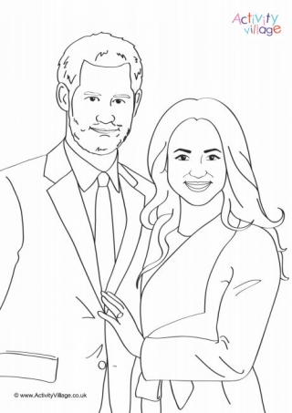 Prince Harry and Meghan Engagement Colouring Page