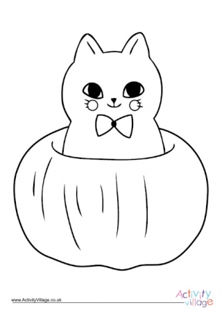 Pumpkin Cat Colouring Page