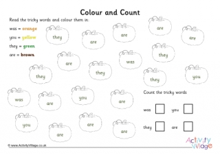 Pumpkin Tricky Word Colour and Count Phase 3