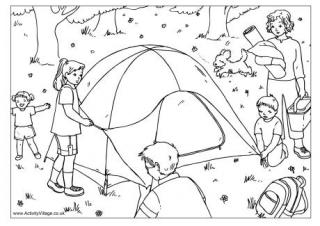 Putting Up the Tent Colouring Page