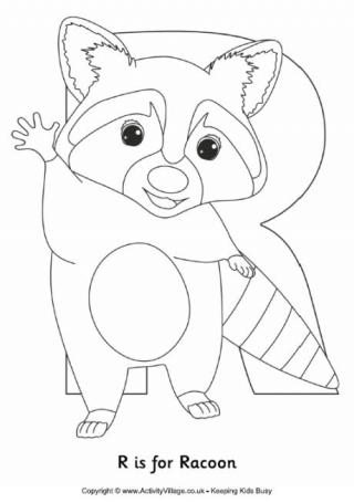 R is for Racoon Colouring Page