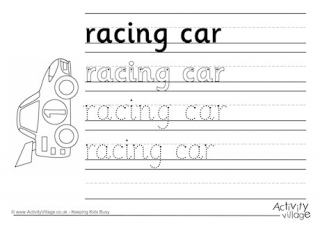 Racing Car Handwriting Worksheet