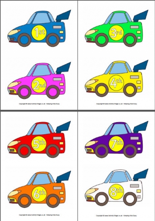 Racing Car Ordinal Numbers 1-10