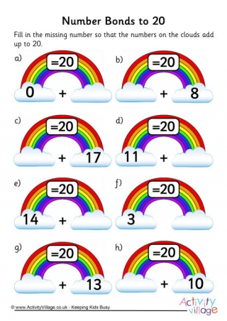 Rainbow Number Bonds Worksheet to 20