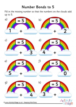 Rainbow Number Bonds Worksheet to 5