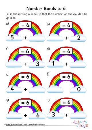 Rainbow Number Bonds Worksheet to 6