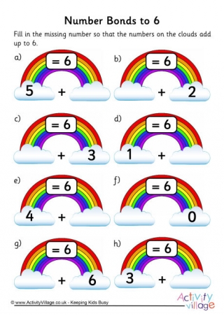 Rainbow Number Bonds Worksheet to 6