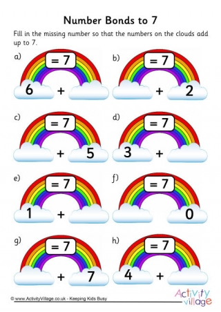 Rainbow Number Bonds Worksheet to 7