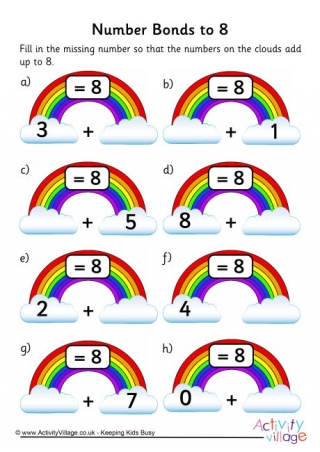 Rainbow Number Bonds Worksheet to 8