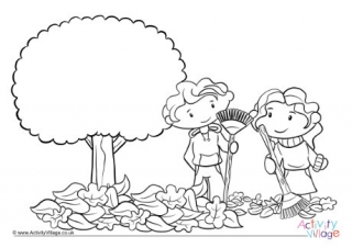 Raking The Leaves Colouring Page