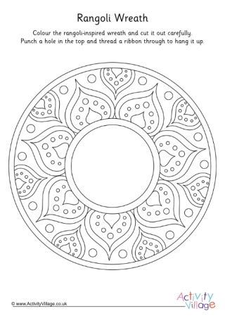 Rangoli Design Wreath Colouring Page