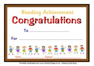 Reading Achievement Certificate