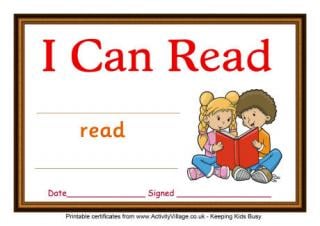 Reading Certificate I can Read