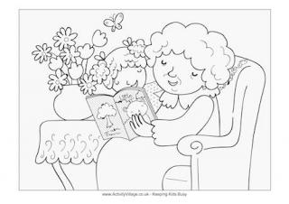 Reading with Grandma Colouring Page