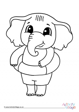 Ready To Swim Elephant Colouring Page 1