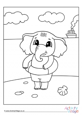 Ready To Swim Elephant Colouring Page 2