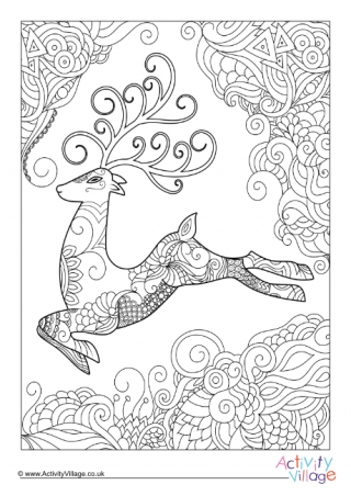 Reindeer Doodle Colouring Page 2