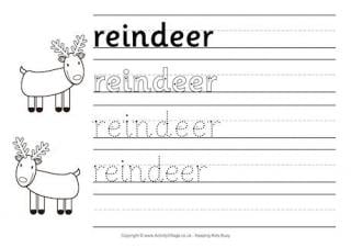 Reindeer Handwriting Worksheet