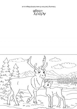 Reindeer Scene Colouring Card