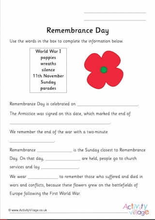 Remembrance Day Fill in the Blanks