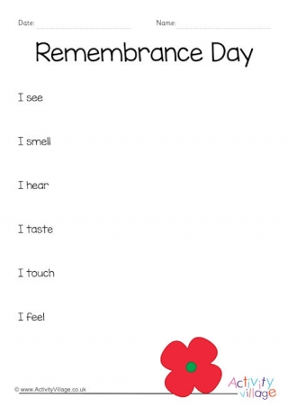 Remembrance Day Sensory Poem Planning Sheet