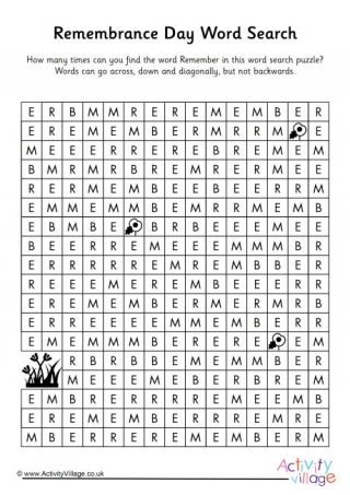 Remembrance Day word search 2