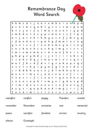 Remembrance Day Word Search