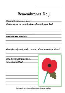 Remembrance Day Worksheets