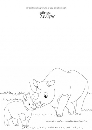 Rhinos Scene Colouring Card