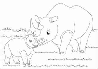 Rhinos Scene Colouring Page