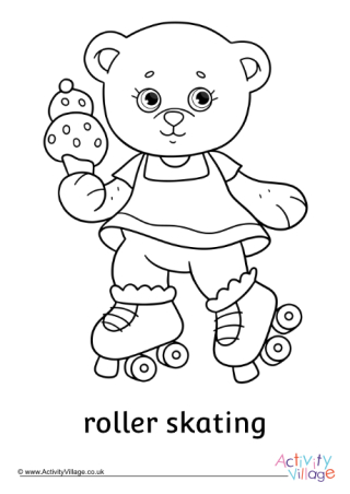 Roller Skating Teddy Bear Colouring Page