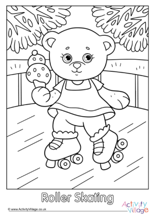Roller Skating Teddy Bear Colouring Page 2