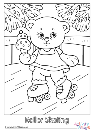 Roller Skating Teddy Bear Colouring Page 2