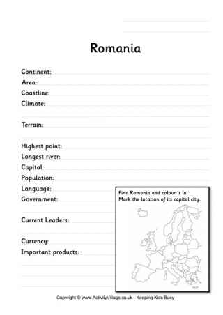 Romania Fact Worksheet