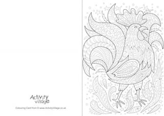 Rooster Doodle Colouring Card